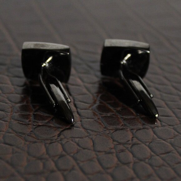 Cuff Links Gunmetal 3/4" Golden Yellow Lenticular 3D Mosaic Inlay - Picture 8 of 8